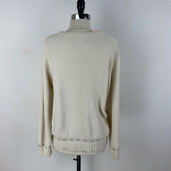 Cabela’s Women’s Size L Cream Perl Knit Embroidered Sweater Pullover Log Cabin - Picture 6 of 8